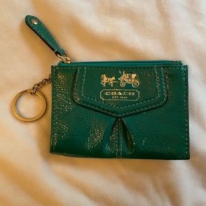 Coach green wallet with keychain